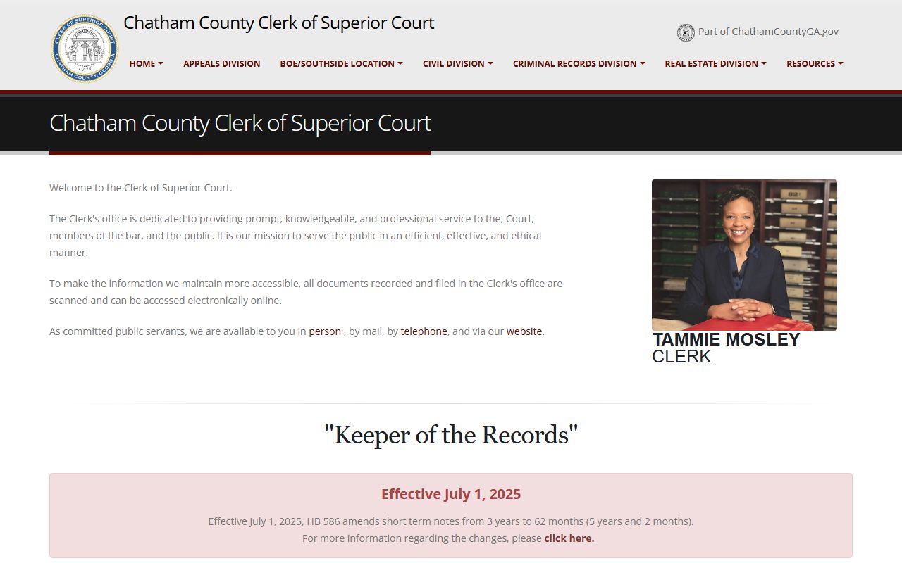 Chatham County Superior Court Clerk website showing divorce records access