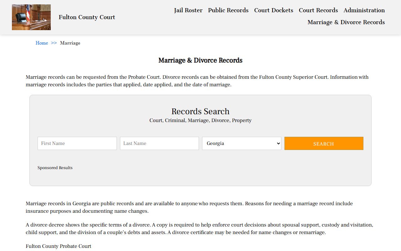 Fulton County divorce records request information