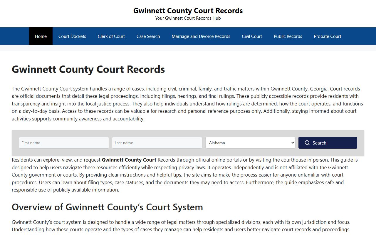 Gwinnett County divorce records court website