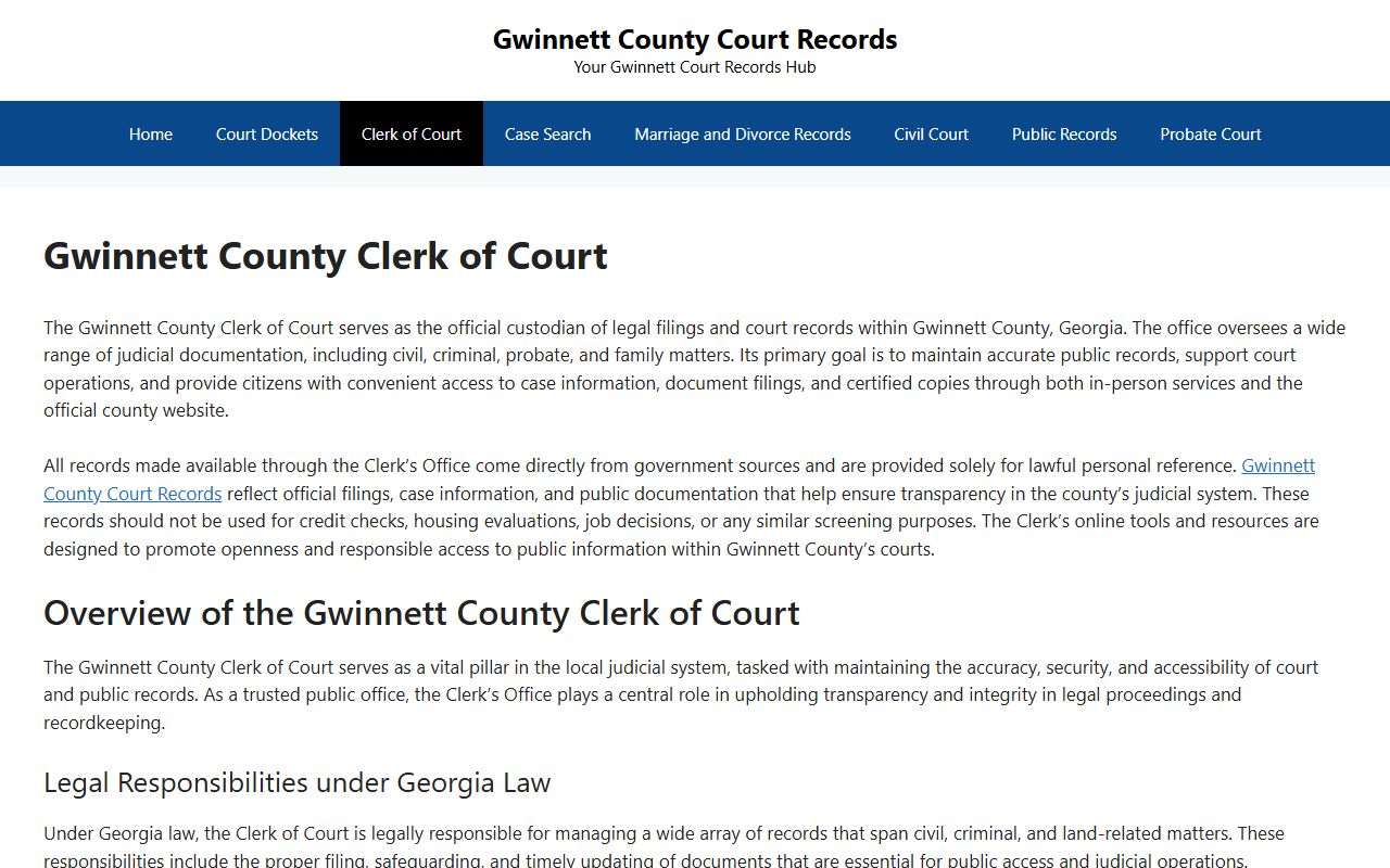 Gwinnett County Clerk of Court divorce filings page