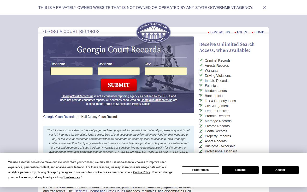 Georgia court records Hall County divorce index