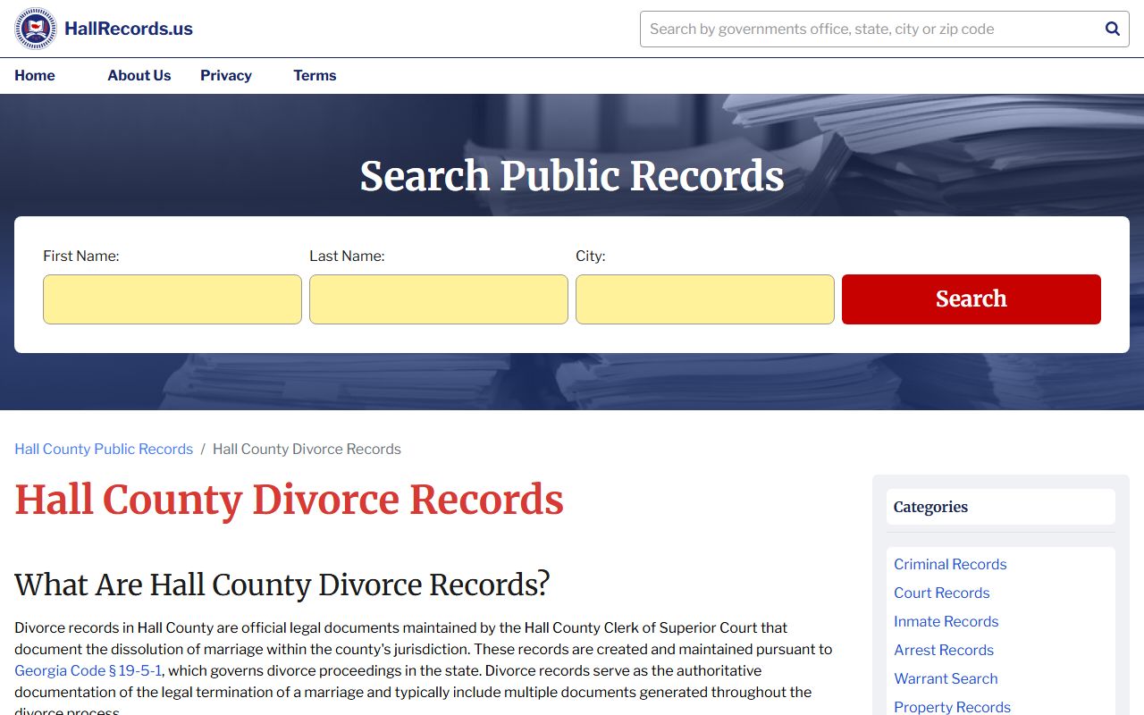 Hall County divorce records search index