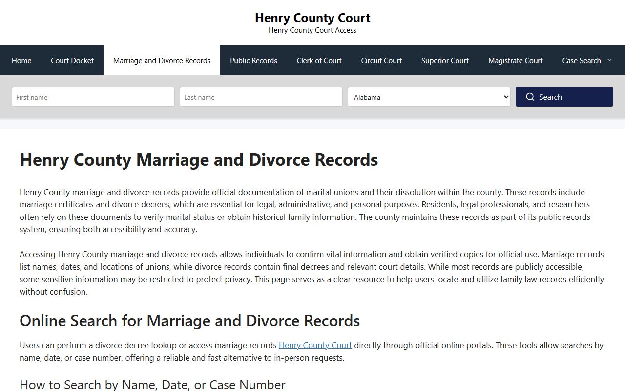 Henry County courts marriage and divorce records guide