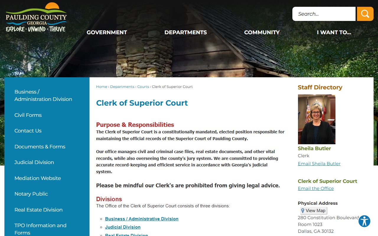 Paulding County divorce records clerk of superior court page